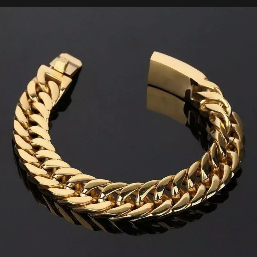 NEW STAINLESS 18K GOLD LINK CHAIN CURB BRACELET - Picture 4 of 10